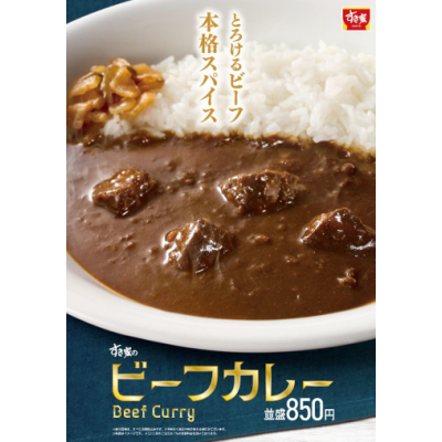 すき家から本格欧風カレーが登場！  柔らかな牛肉入り！スパイスの効いたカレーが食欲をかき立てる  「ビーフカレー」を発売