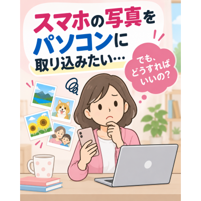スマホの写真をパソコンに取り込みたい!そんなお困りごとはありませんか?